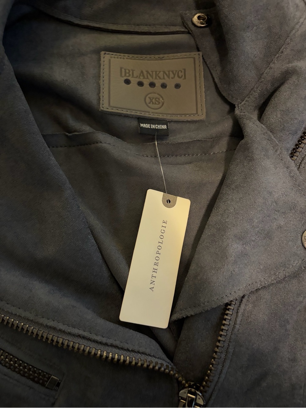 Blank NYC Suede Moto Jacket - Slate Blue NWT xsmall $198 - Picture 4 of 5